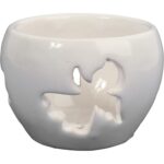 Biały Ceramiczny Lampion Świecznik z Ażurowym Wzorem Anioła - obrazek 2