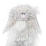 Aniołek Stojący z Włóczki ze Srebrną Gwiazdą 25cm - Figurka Choinkowa/Białe Świąteczne Dekoracje - obrazek 2