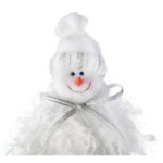 Bałwanek Świąteczny z Włóczki 25 cm w Białym Futrzanym Ubranku ze Srebrnymi Nitkami - obrazek 2