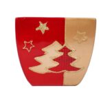 Świąteczna osłonka z ceramiki czerwona 2 choinki 14 cm KWADRAT - obrazek 2