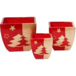 Świąteczna osłonka z ceramiki czerwona 2 choinki 14 cm KWADRAT - obrazek 3