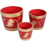 Świąteczna osłonka z ceramiki czerwona 2 choinki 15 cm II - obrazek 2