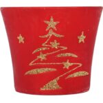 Świąteczna osłonka z ceramiki czerwona z choinką 15 cm IV - obrazek 2