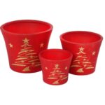 Świąteczna osłonka z ceramiki czerwona z choinką 15 cm IV - obrazek 3