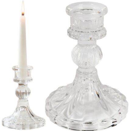 Świecznik szklany kandelabr przezroczysty wys.11 cm na 1 długą Świecę