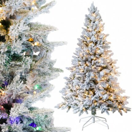 LUKSUSOWA CHOINKA SZTUCZNA ŚWIERK OŚNIEŻONA 300 LED BIAŁY/MULTIKOLOR 180 CM