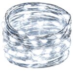 Energooszczędne Lampki Choinkowe-Łezki na Białym Druciku z 10 LED, Zimny Biały Kolor, Zasilane na Baterie AA - obrazek 3