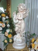 Figurka Anioł na Cokole z Lirą w Kolorze Kremowym z Polirezyney 82x27 cm - obrazek 2