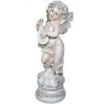 Figurka Anioł na Cokole z Lirą w Kolorze Kremowym z Polirezyney 82x27 cm