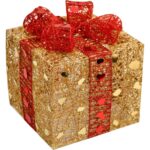 Zestaw Trzech Świątecznych Dekoracji Świetlnych w Kształcie Prezentów, Zasilanych na Baterie, Kolor Złoto-Czerwony - obrazek 2