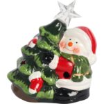 Ozdoba świąteczna ceramiczny BAŁWAN z choinką LED 12.5 cm - obrazek 2