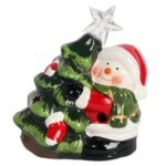 Ozdoba świąteczna ceramiczny BAŁWAN z choinką LED 12.5 cm
