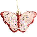 Komplet 4 Czerwonych Bombek Plastikowych w Kształcie Motyli - 7 cm