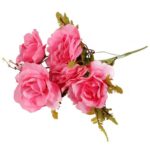 Sztuczne Róże w Bukiecie - 6 Sztuk, Kolor Jasno Różowy, Wysokość 48 cm - obrazek 3