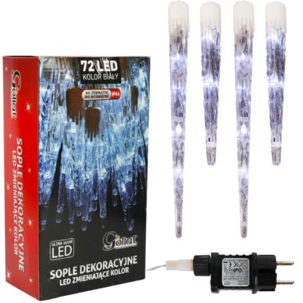 Lampki zewnętrzne Sople Płynące 24 sztuki 72 LED Stalaktyty barwa zimna biała