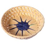 Okrągły Niebieski Koszyczek na Pieczywo z Naturalnego Materiału 17cm