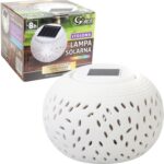 Biały Ceramiczny Świecznik z Solarną Lampą LED Zmieniającą Kolor