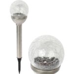 Lampa solarna LED z efektem crash glass wbijana w ziemię, odporna na warunki pogodowe, kolor srebrny