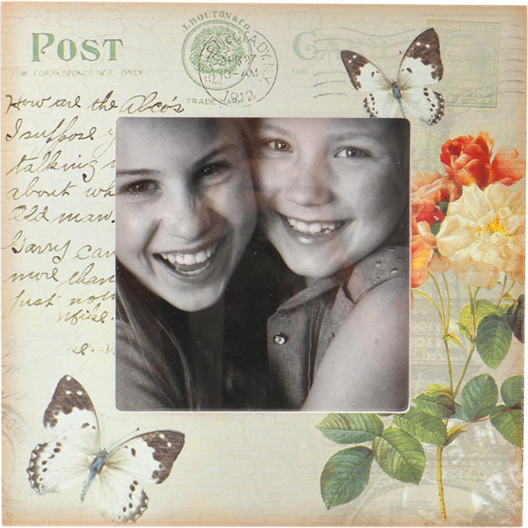 1238AB Ramka na zdjęcie stojąca kremowa z kwiatami i motylkami 16x16 cm - obrazek 1