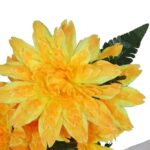 Bukiet sztucznych kwiatów 7 dalii z dodatkiem liści paproci w kolorze żółtym - obrazek 2