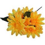 Bukiet sztucznych kwiatów 7 dalii z dodatkiem liści paproci w kolorze żółtym - obrazek 3