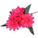 Bukiet sztucznych kwiatów 7 dalii z dodatkiem liści paproci w kolorze ciemnoróżowym - obrazek 2