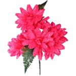 Bukiet sztucznych kwiatów 7 dalii z dodatkiem liści paproci w kolorze ciemnoróżowym
