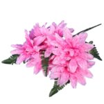 Bukiet sztucznych kwiatów 7 dalii z dodatkiem liści paproci w kolorze różowym - obrazek 2