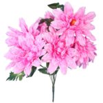 Bukiet sztucznych kwiatów 7 dalii z dodatkiem liści paproci w kolorze różowym