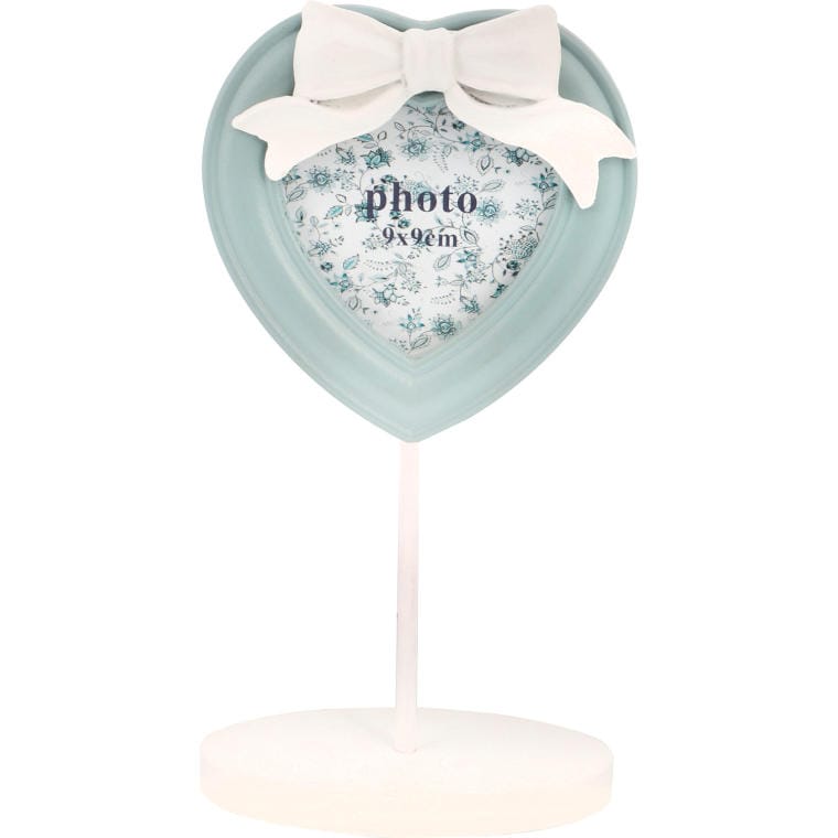 1315P-1-1 Siwa Dekoracyjna Ramka na Zdjęcie w Kształcie Serca z Kokardą na Podstawce - obrazek 1
