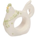 Biały Ceramiczny Serwetnik Wielkanocny w Kształcie Kury z Zielonymi Kropkami 8,5 cm - obrazek 2