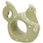 Wielkanocny Serwetnik Ceramiczny w Kształcie Kury Zielony z Białymi Kropkami 8.5cm - obrazek 2