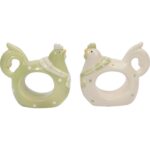 Wielkanocny Serwetnik Ceramiczny w Kształcie Kury Zielony z Białymi Kropkami 8.5cm - obrazek 3