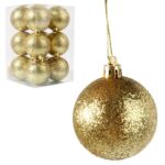 Komplet 12 Złotych Brokatowych Bombek Choinkowych, 6 cm