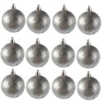 Zestaw 12 Srebrnych Bombek Brokatowych - Dekoracje Świąteczne 6 cm - obrazek 2