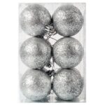 Zestaw 12 Srebrnych Bombek Brokatowych - Dekoracje Świąteczne 6 cm - obrazek 3
