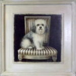 Obraz z pieskiem siedzącym na stołku 41x41 cm