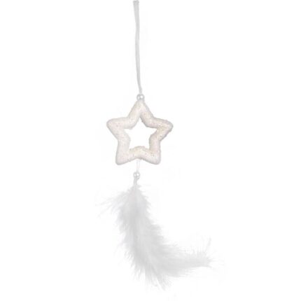 Ozdoba bożonarodzeniowa zawieszka GWIAZDA Z PIÓRKAMI 30 cm BIAŁA