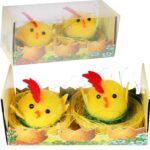 Zestaw Figurki Dekoracyjne Żółte Koguciki w Gniazdach 2 Sztuki, 6 cm