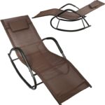 Leżak ogrodowy kompaktowy, bujany, brązowy z poduchą regulowaną
