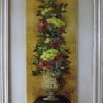 Obraz wysoka kompozycja kwiatów w donicy 1 w rozmiarze 30 x 56 cm