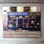 Obraz Paryski Sklepik w Kolorze Niebieskim z Efektem Postarzania 46x56 cm