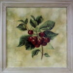 Obraz Owocowy Motyw: Wiśniowa Gałązka 41 x 41 cm z Efektem Postarzania