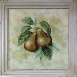 Postarzany obraz przedstawiający gruszkę na gałązce 41 x 41 cm