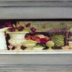 Obraz postarzany kwiaty z dzbankami 30 x 56 cm