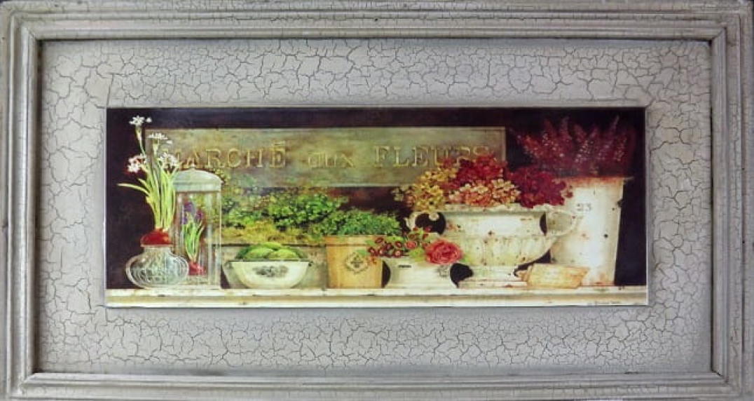 1692-3056 Obraz Dzbanki z Kwiatami o Efekcie Postarzania 30 x 56 cm - Seria Dwoje - obrazek 1