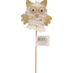 Kremowa Figurka Sowy ze Złoceniami