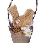 Wielkanocny Drewniany Ptak w Koszyczku z Jajkami - Stroik Dekoracyjny, Kolor Brązowy, 16 cm - obrazek 2