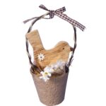 Wielkanocny Drewniany Ptak w Koszyczku z Jajkami - Stroik Dekoracyjny, Kolor Brązowy, 16 cm