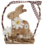 Drewniany Zajączek Wielkanocny w Koszyczku 16cm - Stroik Wiosenny z Jajkami i Siankiem - obrazek 2
